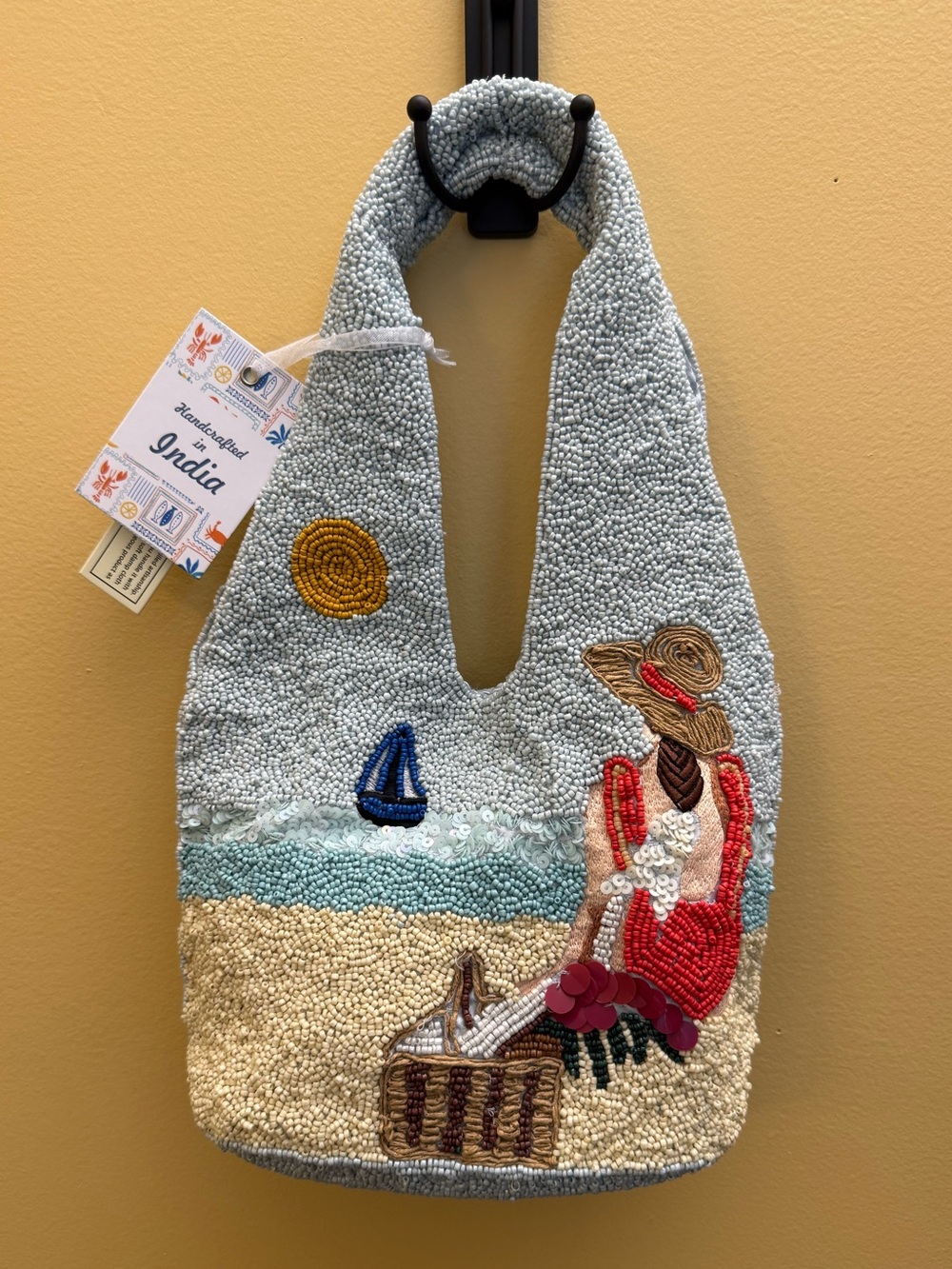 Made In India handcrafted Beaded “girl on Beach” Hobo Bag. NWT Tik Tok Famous